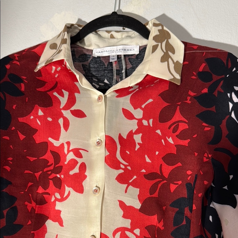 Carolina Herrera Floral Red and Black Women's Top size 4 - Picture 2 of 6